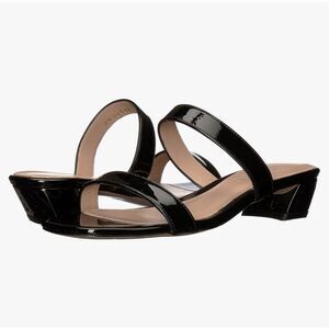 Stuart Weitzman Ava Heeled Sandal Size 8 Black Patent Leather Slip On $365.00